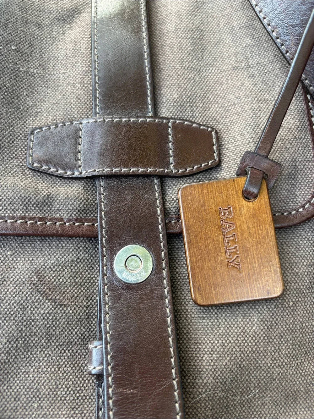 Bally Brown Canvas Messenger Bag with Dark Brown Leather Accents